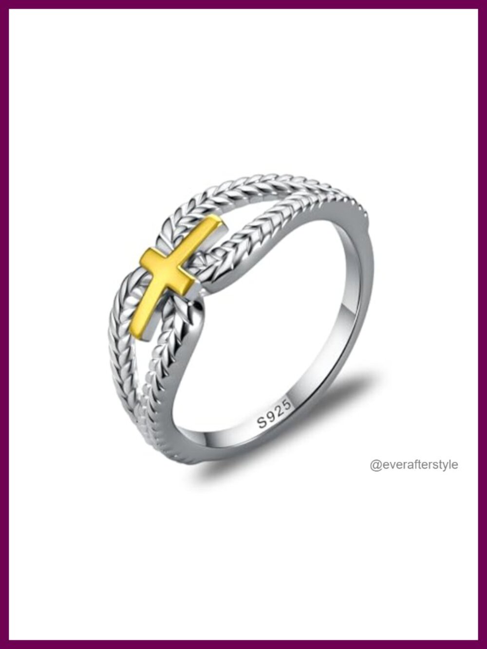 Sterling Silver 14k Gold Plated Two Tone Cross Band Ring Women